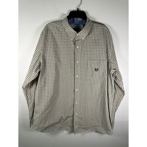 Chaps Shirt Mens XXL Long Sleeve Button Down Plaid Check Brown Tan Pocket Cotton